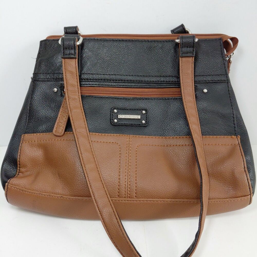 Stone & Co Black Brown Colorblock Pebbled Leather Shoulder Tote Handbag Purse